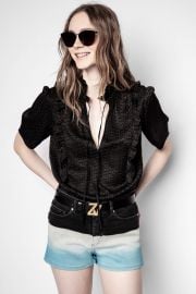 Talino Short Sleeve Silk Jacquard Top  at Zadig and Voltaire