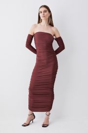 Tall Gathered Slinky Off The Shoulder Maxi Dress at Karen Millen