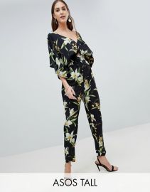 Tall Jumpsuit With Kimono Sleeve And Peg Leg In Lily Print at Asos