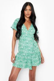 Tall Woven Floral Print Wrap Tea Dress at Boohoo