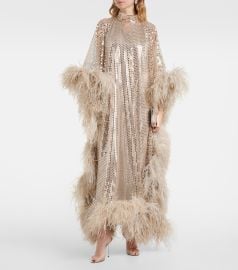 Taller Marmo Casta Diva Disco feather trimmed sequined kaftan at Mytheresa