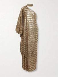 Taller Marmo Ubud One sleeve Draped Sequined Tulle Gown at Net a Porter