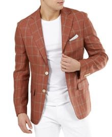 Tallia Mens Slim-Fit Burnt Orange Windowpane Linen Blazer  Reviews - Blazers  Sport Coats - Men - Macys at Macys