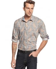 Tallia Orange Long Sleeve Multi Paisley Slim Fit Shirt - Casual Button-Down Shirts - Men - Macys at Macys