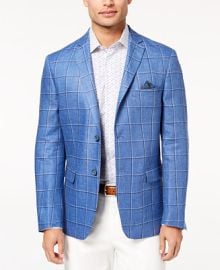 Tallia Orange Mens Slim-Fit Blue Windowpane Sport Coat Reviews - Blazers Sport Coats - Men - Macys at Macys