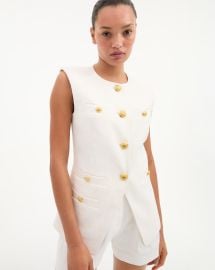 Tamara Linen Vest in White at Veronica Beard