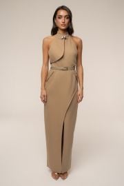 Tan Aria Keyhole Maxi Dress at JLuxLabel