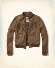 Tan Faux Suede Fringe Moto Bomber by Hollister at Hollister