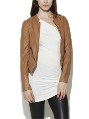 Tan leather jacket at Arden B