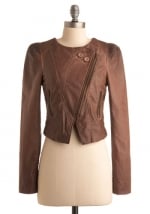 Tan leather style jacket from ModCloth at Modcloth