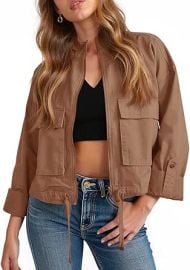 Tankaneo Women Casual Cropped Jackets Zip Up Lightweight Military Safari Short Utility Coat with Pockets at Amazon