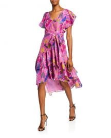 Tanya Taylor Dita Printed Short-Sleeve Wrap Dress at Neiman Marcus