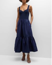 Tanya Taylor Josephina Sleeveless Rib and Poplin Midi Dress at Neiman Marcus