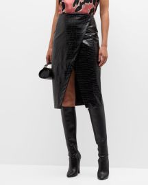 Tanya Taylor Juniper Glossed Faux Crocodile Wrap Skirt at Neiman Marcus