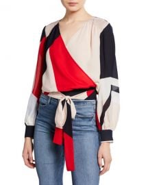 Tanya Taylor Klara Colorblock Long-Sleeve Wrap Top at Neiman Marcus