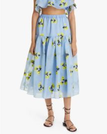 Tanya Taylor Lara Midi Skirt in Summer Blossom Oxford Blue  at Nordstrom