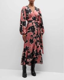 Tanya Taylor Long Sleeve Blaire Dress In Garnet Rose Multi at Shop Simon