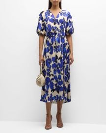 Tanya Taylor Meadow Puff-Sleeve Midi Faux-Wrap Dress at Neiman Marcus