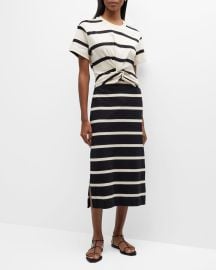 Tanya Taylor Willow Striped Twisted-Front Midi Dress at Neiman Marcus