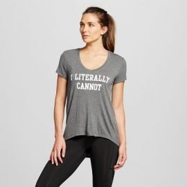 Target I Literally Cannot V-Neck Drapey Graphic Tee Charcoal Grey at Target