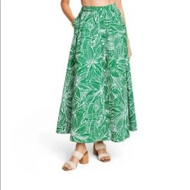 Target x Tabitha Brown Maxi Skirt in Green Linear Leaf at Target