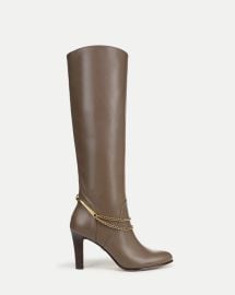 Tarian Tall Chain Boot in Taupe Leather Bark at Veronica Beard