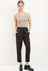 Tartan Plaid Trousers in Dark Navy at Forever 21