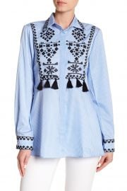 Tassel Trim Embroidered Button Down Shirt by Haute Rogue at Nordstrom Rack