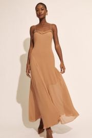 Tatian Frill Trim Maxi Dress In Tan | Bardot at Bardot