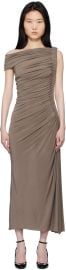 Taupe Asymmetric Pipe Midi Dress at ssense