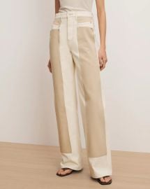Taylor Color-Block Wide-Leg Jean in EcruStone Khaki at Veronica Beard