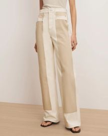 Taylor Color-Block Wide-Leg Jean in EcruStone Khaki at Veronica Beard