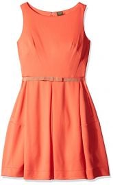 Taylor Dresses Women s Sleeveless Scuba Fit and Flare Dress orange at Amazon