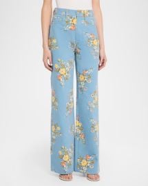 Taylor High-Rise Wide-Leg Floral Jeans at Neiman Marcus
