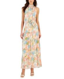 Taylor Petite Halter Belted Tiered Floral Maxi Dress - Macys at Macys