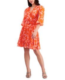Taylor Petite Printed Chiffon Belted A-Line Dress - Macy39s at Macys