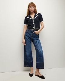 Taylor Released Hem Cropped Wide-Leg Jean in Bright Blue at Veronica Beard