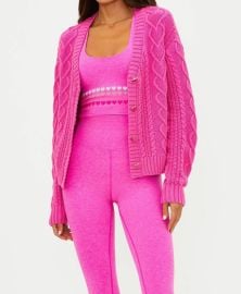 Teagan Cable Knit Cardigan In Electric Pink at Shop Simon