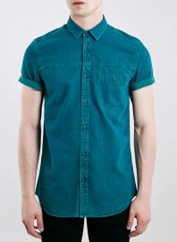 Teal Denim Shirt at Topman