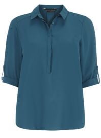 Teal Half Placket Blouse at Dorothy Perkins