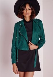 Teal Suede Jacket at Missguided