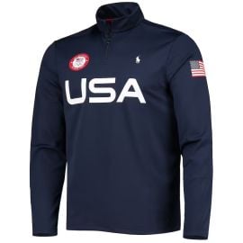 Team USA Official Outfitters Ralph Lauren Menx27s Navy Team USA 2022 Winter Olympics Villagewear Quarter-Zip Sweatshirt at Fanatics