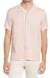 Ted Baker Callig Pintuck Short Sleeve Button Up Shirt at Nordstrom