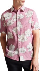 Ted Baker Coving Floral Cotton Stretch Seersucker Short Sleeve Button Up Shirt at Nordstrom Rack