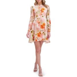 Ted Baker Floral Embroidered Long Sleeve Linen Button-Up Minidress at Nordstrom