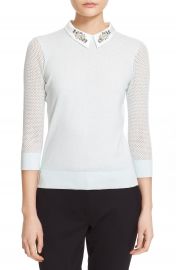 Ted Baker London Embellished Collar Mesh Sleeve Sweater at Nordstrom