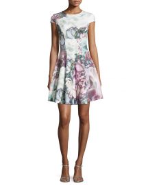 Ted Baker Mah Illuminated Bloom Floral-Print Fit   Flare Dress  Purple at Neiman Marcus