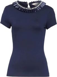 Ted Baker Women39s Nikita Blue Embellished Neck Fitted Tee 1 at Womens Clothing store at Amazon