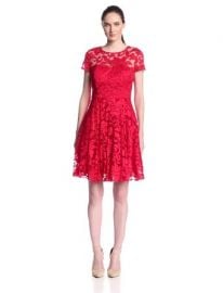 Ted Baker Womenand39s Caree Floral Lace Fit and Flare Dress Red 4 at Amazon