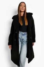 Teddy Faux Fur Belted Coat at Boohoo